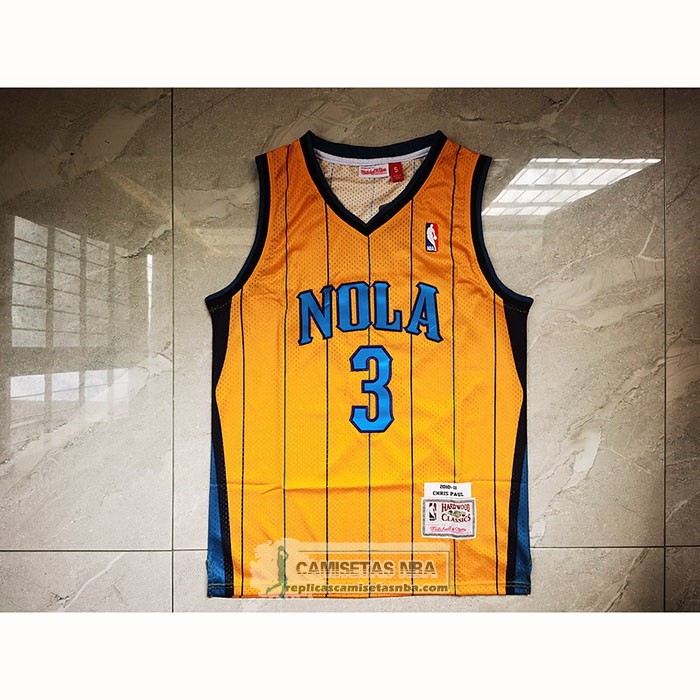 Camiseta Charlotte Hornets Chris Paul NO 3 Mitchell & Ness 2010-11 Amarillo